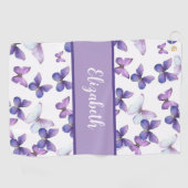  paarse vlinders gepersonaliseerde naam golfhanddoek (Horizontaal)