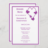 Paarse vlinders Heart Design Wedding Menu (Voorkant / Achterkant)