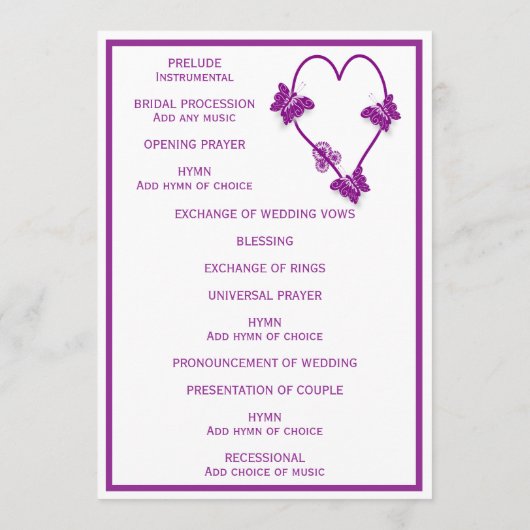 Paarse vlinders Heart Design Wedding Programma (Achterkant)