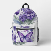 Paarse Vlinders op Bloem Bedrukte Rugzak (Voorkant)