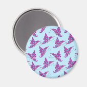 Paarse vlinders op lichtblauw, vlinderdruk magneet (Voorkant / Achterkant)