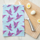 Paarse vlinders op lichtblauw, vlinderdruk theedoek (Quarter Fold)