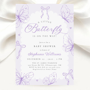 Paarse Vlinders & Strikken Baby Shower Kaart