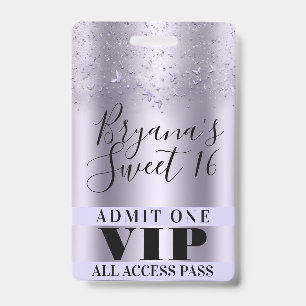 Paarse Vlinders Sweet 16 Feest VIP Pas Badge