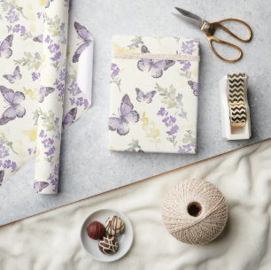 Paarse Vlinders Verjaardag Cadeaupapier