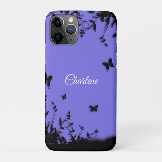 Paarse vlindertuin gepersonaliseerd Case-Mate iPhone case (Achterkant)