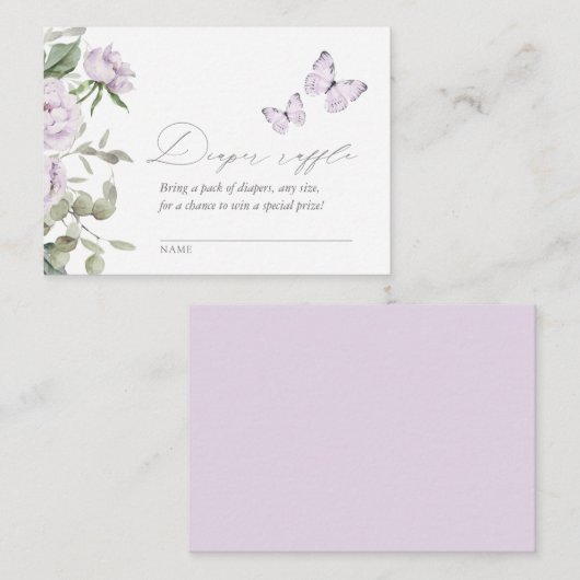Paarse vlindervlinder Baby shower luier Raffle Informatiekaartje (Voorkant / Achterkant)