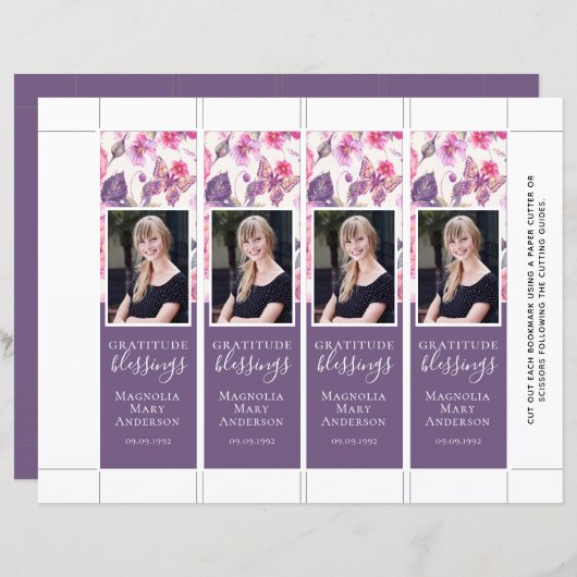 Paarse vlindervlinder Sjabloon Bladwijzer (Voorkant / Achterkant)