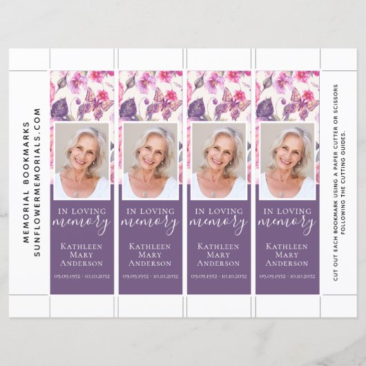 Paarse vlindervlinderbloemigen Sjabloon Bladwijzer (Voorkant)