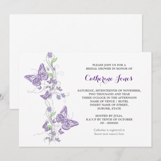 Paarse vlinderzwijn kaart (Voorkant / Achterkant)