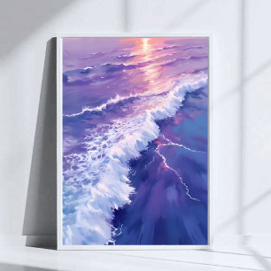 Paarse Vloed   Oceaangolven Waterverfschilderij Poster