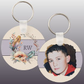 Paarse voeg initiaal bloemenfoto toe sleutelhanger