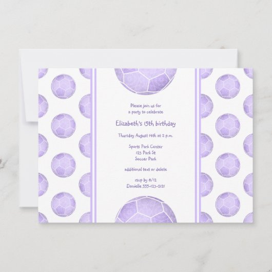 paarse voetballen verjaardagsfeest kaart (Voorkant)