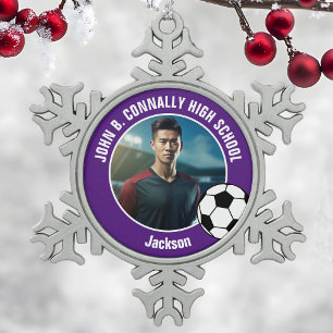 Paarse Voetbalspeler Foto Hogeschool Geest Tin Sneeuwvlok Ornament