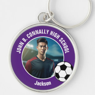 Paarse Voetbalspeler Foto Middelbare School Sleutelhanger