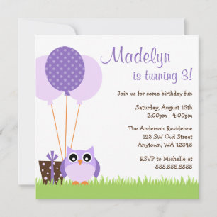 Paarse vogelballonnen in Cute Owl Kaart