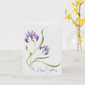 Paarse vogeldag iris op hout kaart (Gele Bloem)