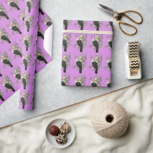  paarse vogelkunst cadeaupapier