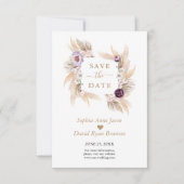 Paarse volken Witte Orchidee Pampas Grass Wedding Save The Date (Voorkant)