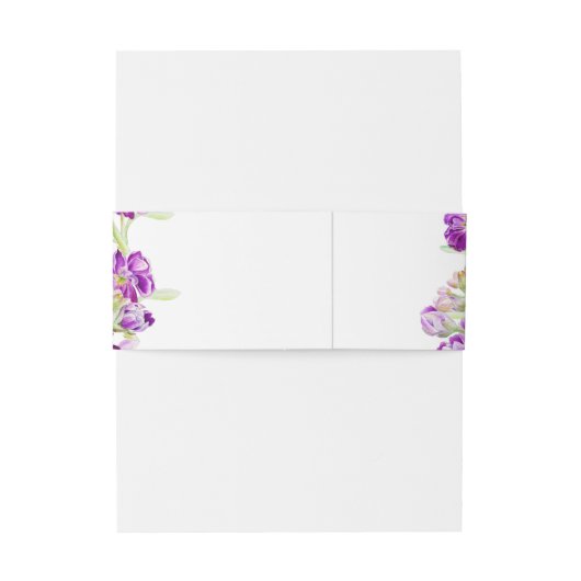 Paarse voorraad bloemenbruiloft waterverf uitnodigingen wikkel (Achterkant Voorbeeld)