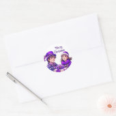 Paarse  Vrolijk Kerstfeest Ronde Sticker (Envelop)