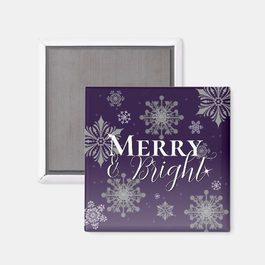 Paarse vrolijke en felle sneeuwvlokken kerst magneet (Voorkant / Achterkant)