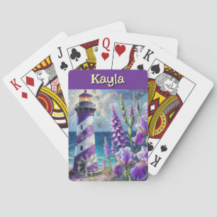 Paarse Vuurtoren w / Foxglove & Iris Gepersonalise Pokerkaarten