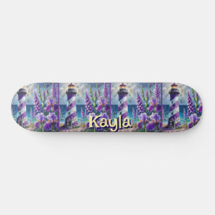 Paarse Vuurtoren w / Foxglove & Iris Gepersonalise Skateboard