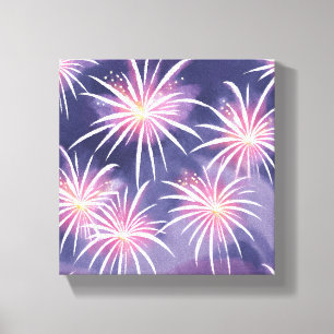 Paarse vuurwerk pastelkleurige Waterverf Canvas Afdruk