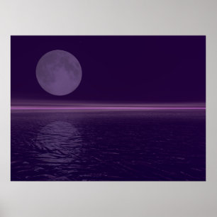 Paarse waterblauwe maan poster