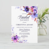 Paarse Watercolor Bloem Bruidsfeest Kaart (Staand voorkant)