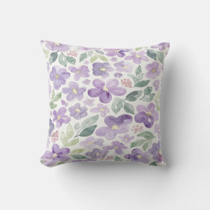 Paarse Watercolor Bloemen Kussen