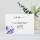 Paarse Watercolor Orchideeën Bruiloftsreceptie Kaart (Staand voorkant)