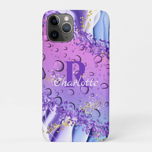 Paarse waterdruppels | Blauw en witte ombre Case-Mate iPhone Case (Achterkant)