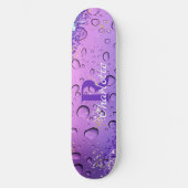Paarse waterdruppels | Blauw en witte ombre Skateboard (Voorkant)