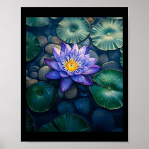 Paarse Waterlelie Bloemen En Waterleliebladeren In Poster