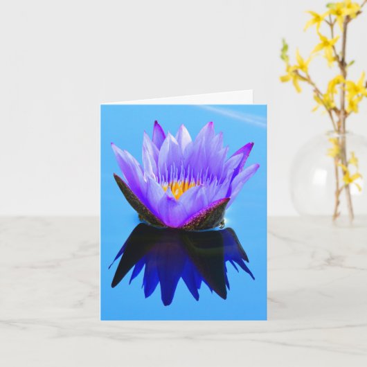 Paarse Waterlelie Wenskaarten met Reflectie Kaart (Gele Bloem)