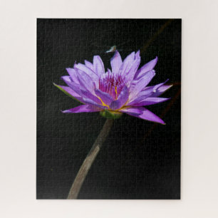 Paarse Waterlily Dragonfly Jigzaag Puzzle Legpuzzel
