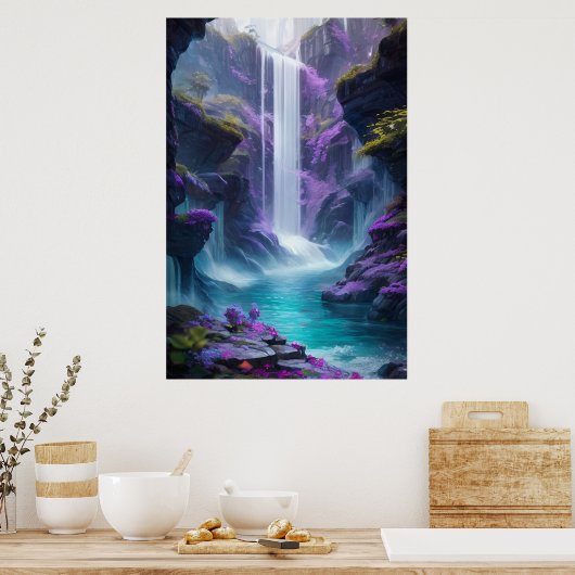 Paarse waterval in een droom poster (Keuken)