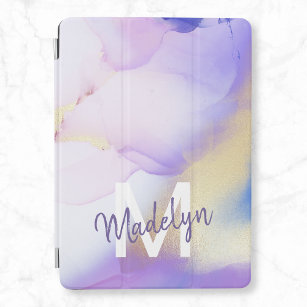 Paarse Waterverf Abstract Girly Luxury Monogram iPad Air Cover