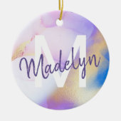 Paarse Waterverf Abstract Girly Luxury Monogram Keramisch Ornament (Voorkant)