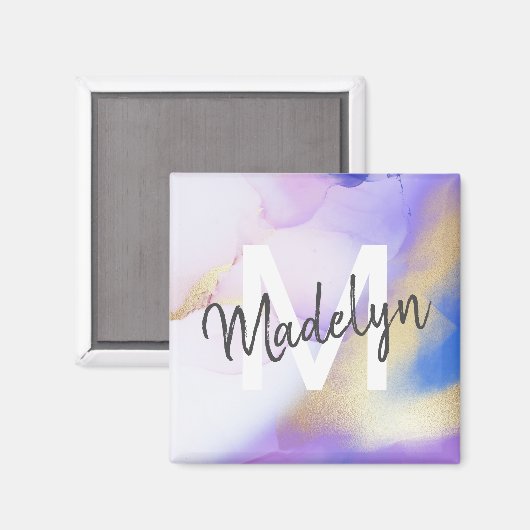 Paarse Waterverf Abstract Girly Luxury Monogram Magneet (Voorkant / Achterkant)