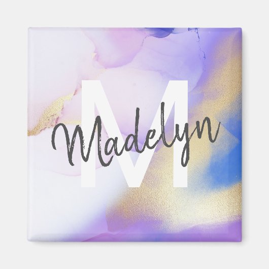 Paarse Waterverf Abstract Girly Luxury Monogram Magneet (Voorkant)