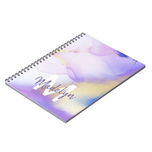 Paarse Waterverf Abstract Girly Luxury Monogram Notitieboek (Linkerzijde)