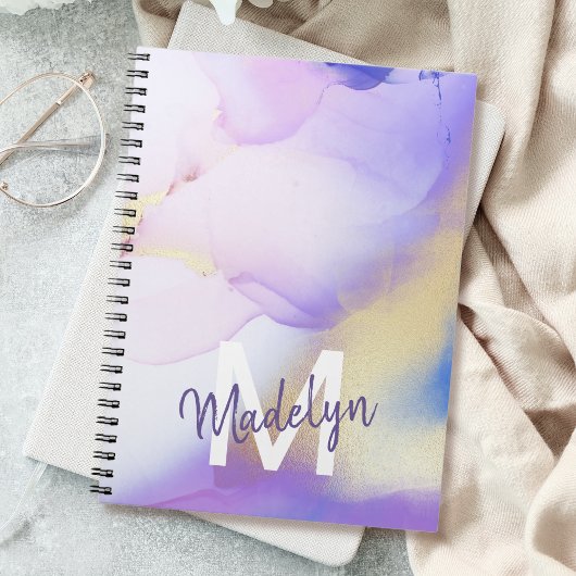 Paarse Waterverf Abstract Girly Luxury Monogram Notitieboek