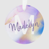 Paarse Waterverf Abstract Girly Luxury Monogram Ornament (voorkant)