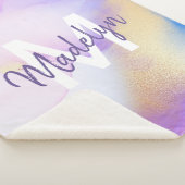 Paarse Waterverf Abstract Girly Luxury Monogram Sherpa Deken (3/4)