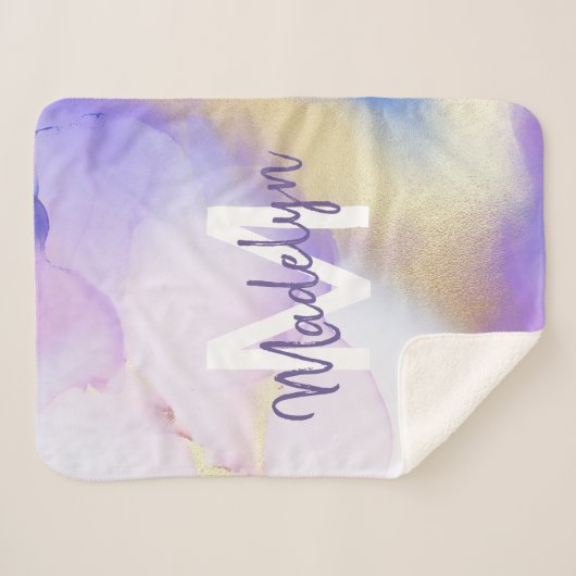 Paarse Waterverf Abstract Girly Luxury Monogram Sherpa Deken (Voorkant (horizontaal))