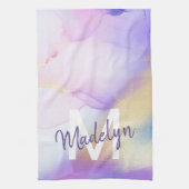 Paarse Waterverf Abstract Girly Luxury Monogram Theedoek (Verticaal)