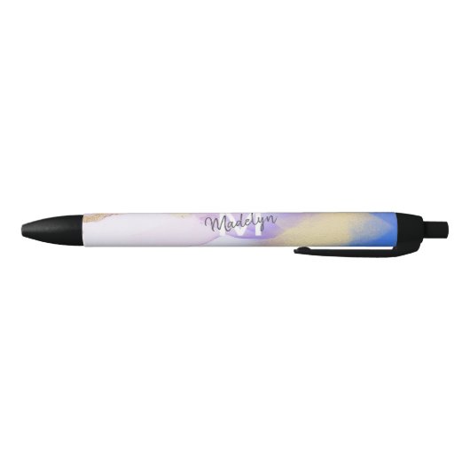 Paarse Waterverf Abstract Girly Luxury Monogram Zwarte Inkt Pen (Bodem)
